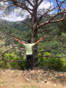 Hiker embracing Nature on the Carian trail